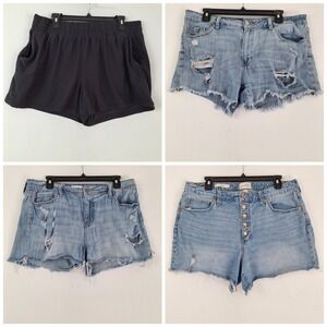 Lot Of 4 Women's Shorts Distressed Denim & Casual High Rise Cut Off Size XL/L
